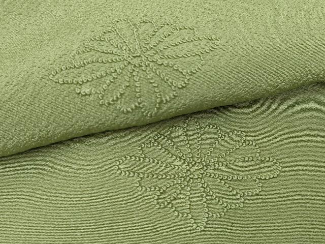 平和屋着物▽中国三大刺繍　相良刺繍　総刺繍　無地絵羽訪問着　単衣　菱花文　山葵色　正絹　逸品　DABK9667cd