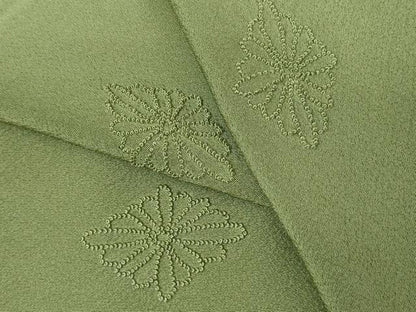 平和屋着物▽中国三大刺繍　相良刺繍　総刺繍　無地絵羽訪問着　単衣　菱花文　山葵色　正絹　逸品　DABK9667cd