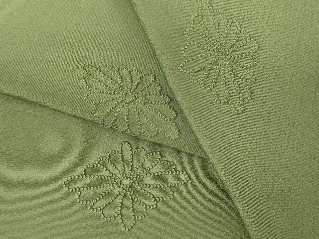 平和屋着物▽中国三大刺繍　相良刺繍　総刺繍　無地絵羽訪問着　単衣　菱花文　山葵色　正絹　逸品　DABK9667cd