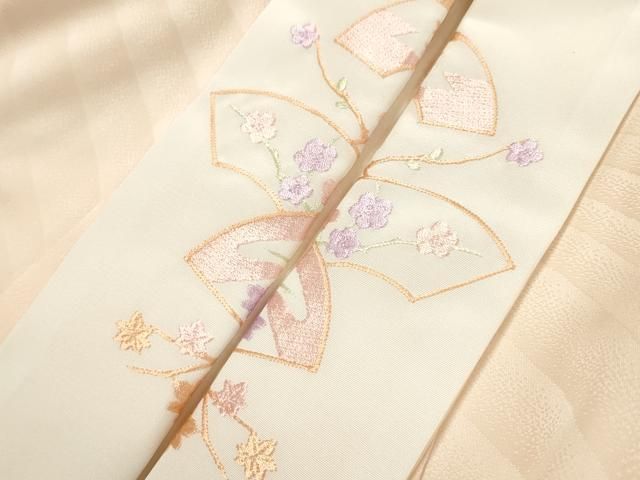平和屋着物■長襦袢　袷　地紙花文　半衿刺繍　正絹　逸品　DABK9768cd