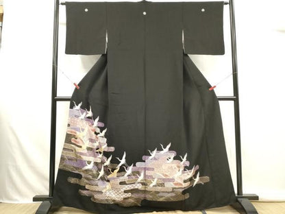平和屋着物■豪華黒留袖　駒刺繍　吉祥飛鶴文　金銀彩　正絹　逸品　DABK9773cd