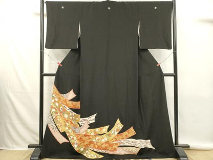 平和屋着物■豪華黒留袖　花鳥文　金彩　三越扱い　正絹　逸品　DABK9774cd