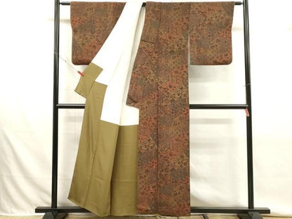 平和屋着物■上質な小紋　更紗花鳥文　鬼しぼ縮緬　正絹　逸品　DABK9777cd