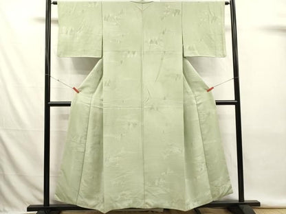 平和屋着物■上質な色無地　風景地紋　若芽色　正絹　逸品　DABK9778cd