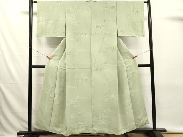 平和屋着物■上質な色無地　風景地紋　若芽色　正絹　逸品　DABK9778cd