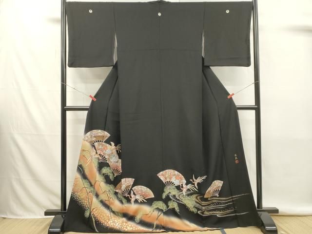 平和屋着物■伝統工芸士　村井紀夫　黒留袖　扇面鳳凰花文　暈し染め　金銀彩　正絹　逸品　DABK9787cd