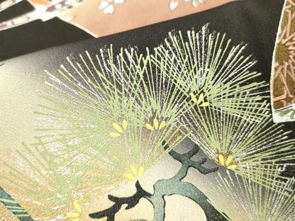 平和屋着物■伝統工芸士　村井紀夫　黒留袖　扇面鳳凰花文　暈し染め　金銀彩　正絹　逸品　DABK9787cd