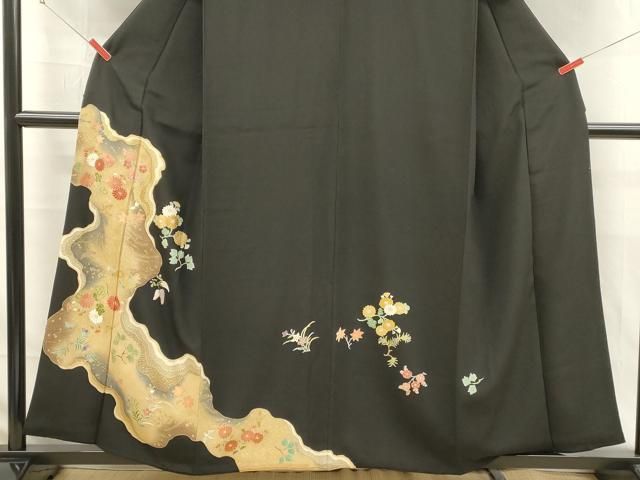平和屋着物■豪華黒留袖　刺繍　道長花鳥文　金彩　正絹　逸品　DABK9792cd