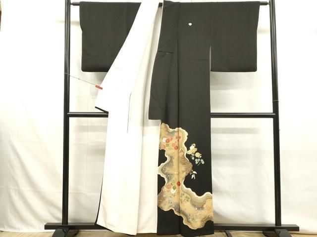 平和屋着物■豪華黒留袖　刺繍　道長花鳥文　金彩　正絹　逸品　DABK9792cd