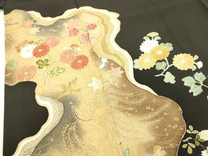 平和屋着物■豪華黒留袖　刺繍　道長花鳥文　金彩　正絹　逸品　DABK9792cd