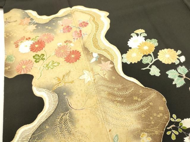 平和屋着物■豪華黒留袖　刺繍　道長花鳥文　金彩　正絹　逸品　DABK9792cd