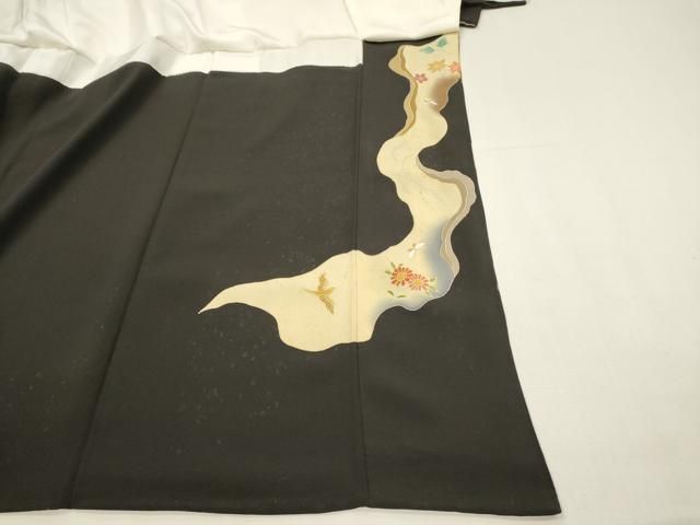 平和屋着物■豪華黒留袖　刺繍　道長花鳥文　金彩　正絹　逸品　DABK9792cd