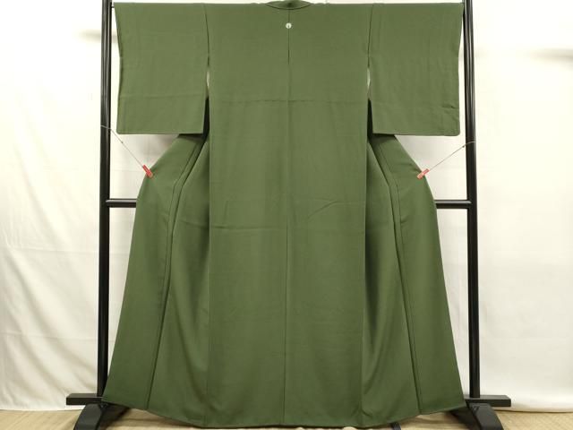 平和屋着物■上質な色無地　松葉色　正絹　逸品　DABK9800cd