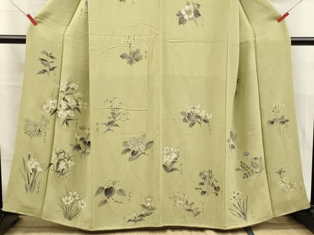 平和屋着物■訪問着　手描き　草花文　鬼しぼ縮緬　正絹　逸品　DABK9801cd