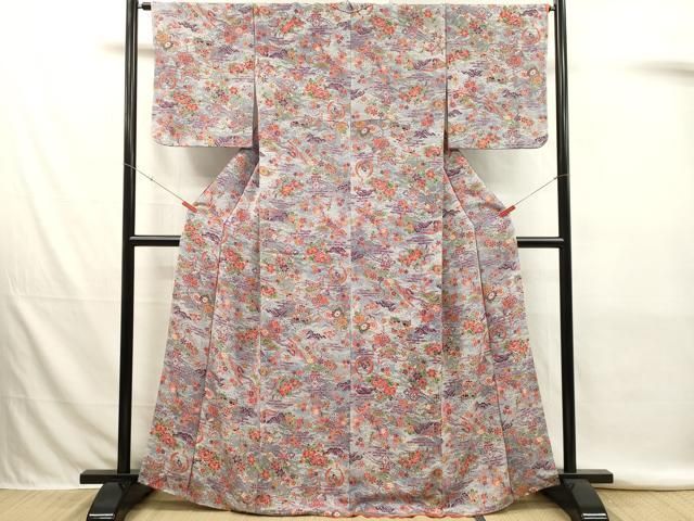 平和屋着物■上質な小紋　型染め　花鳥文　正絹　逸品　DABK9802cd