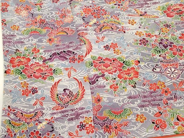 平和屋着物■上質な小紋　型染め　花鳥文　正絹　逸品　DABK9802cd