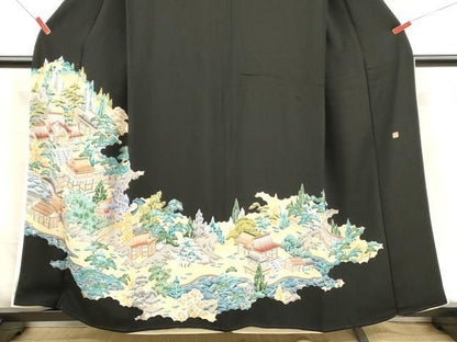 平和屋着物■豪華黒留袖　友禅　作家物　風景文　正絹　逸品　DABK9811cd