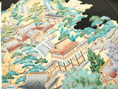 平和屋着物■豪華黒留袖　友禅　作家物　風景文　正絹　逸品　DABK9811cd