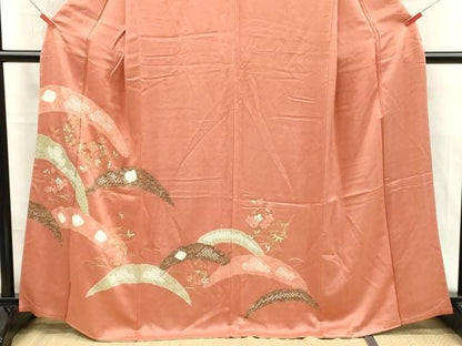 平和屋着物■訪問着　絞り　刺繍　草花文　金彩　正絹　逸品　DABK9813cd