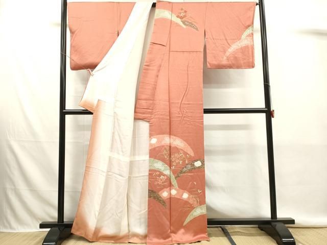 平和屋着物■訪問着　絞り　刺繍　草花文　金彩　正絹　逸品　DABK9813cd