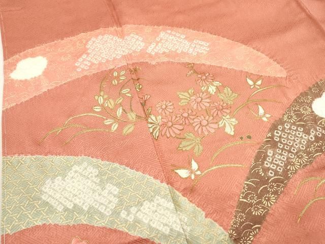 平和屋着物■訪問着　絞り　刺繍　草花文　金彩　正絹　逸品　DABK9813cd