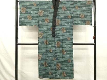 平和屋着物■男性　長襦袢　単衣　将棋　正絹　逸品　DABK9818cd