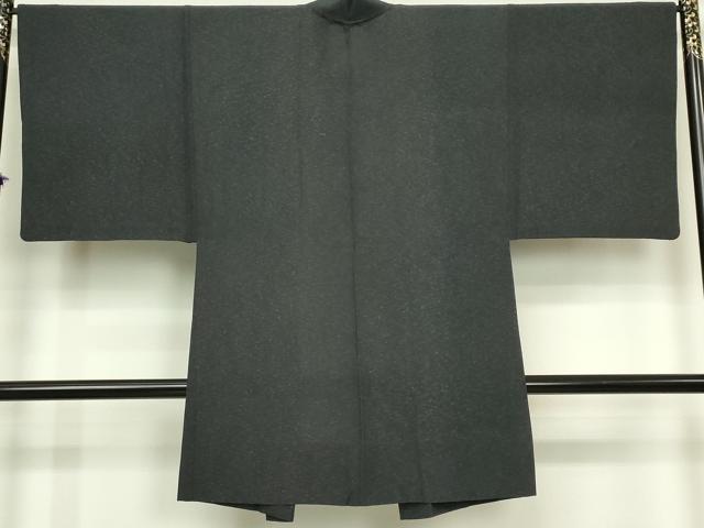 平和屋着物▽男性　長羽織　スリーシーズン　春夏秋　髭紬　黒橡色　正絹　逸品　DABK9846cd