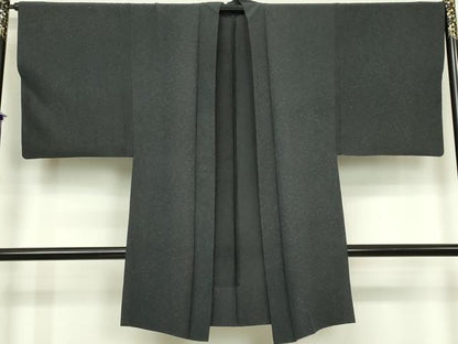 平和屋着物▽男性　長羽織　スリーシーズン　春夏秋　髭紬　黒橡色　正絹　逸品　DABK9846cd