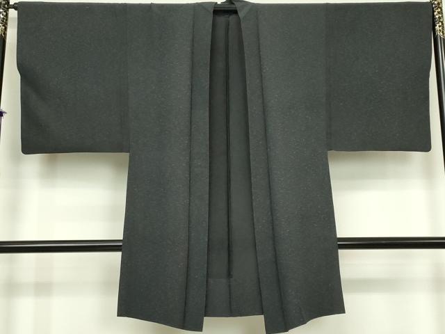 平和屋着物▽男性　長羽織　スリーシーズン　春夏秋　髭紬　黒橡色　正絹　逸品　DABK9846cd