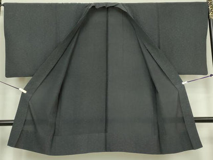 平和屋着物▽男性　長羽織　スリーシーズン　春夏秋　髭紬　黒橡色　正絹　逸品　DABK9846cd
