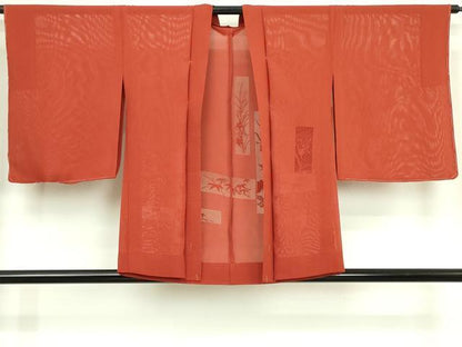 平和屋着物▽羽織　スリーシーズン　春夏秋　塵除け　短冊花紋紗　丹色　正絹　逸品　DABK9856cd