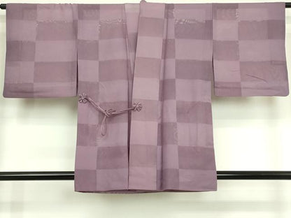 平和屋着物▽　スリーシーズン　春夏秋　塵除け　市松文様　二藍色　正絹　逸品　DABK9857cd