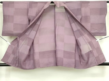 平和屋着物▽　スリーシーズン　春夏秋　塵除け　市松文様　二藍色　正絹　逸品　DABK9857cd