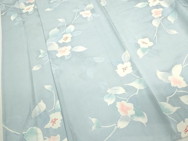 平和屋着物▽上質な小紋　単衣　地紋起こし　枝花文　反端付き　正絹　逸品　DABK9952cd