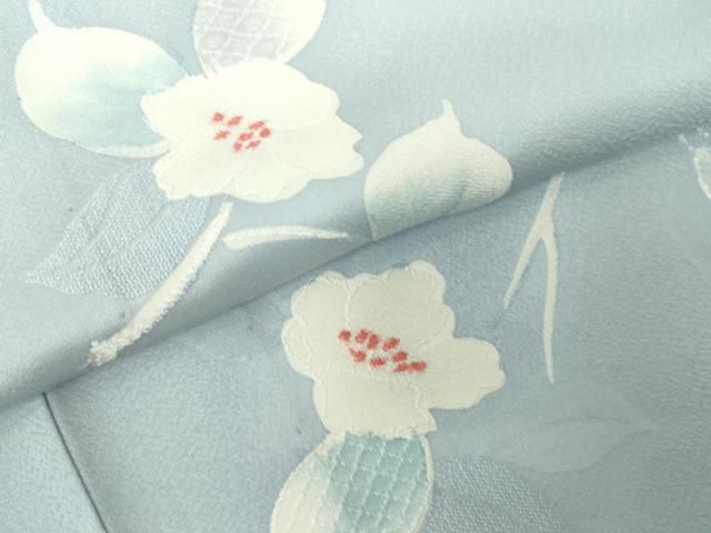 平和屋着物▽上質な小紋　単衣　地紋起こし　枝花文　反端付き　正絹　逸品　DABK9952cd