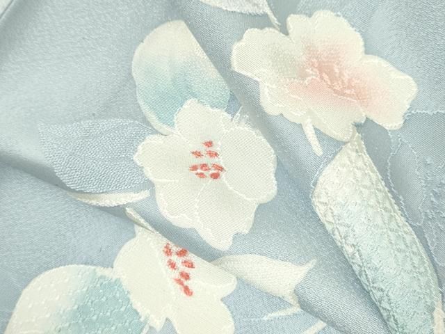 平和屋着物▽上質な小紋　単衣　地紋起こし　枝花文　反端付き　正絹　逸品　DABK9952cd