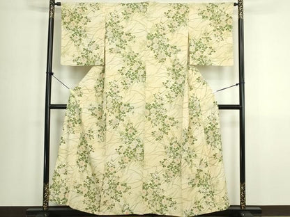 平和屋着物▽上質な小紋　単衣　手描き　草花文　暈し染め　金彩　正絹　逸品　DABK9959cd