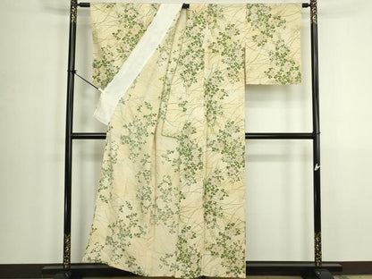 平和屋着物▽上質な小紋　単衣　手描き　草花文　暈し染め　金彩　正絹　逸品　DABK9959cd