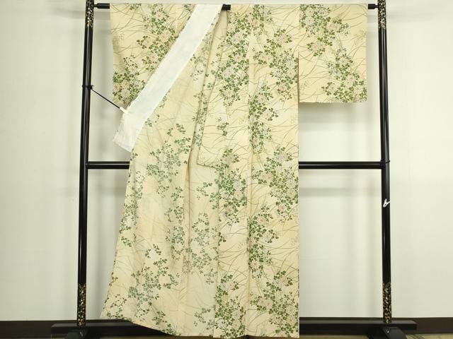 平和屋着物▽上質な小紋　単衣　手描き　草花文　暈し染め　金彩　正絹　逸品　DABK9959cd