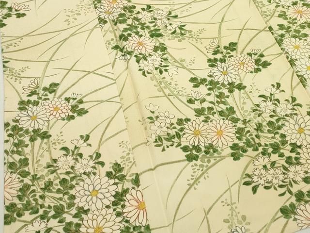 平和屋着物▽上質な小紋　単衣　手描き　草花文　暈し染め　金彩　正絹　逸品　DABK9959cd