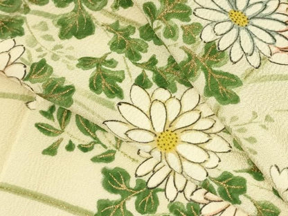 平和屋着物▽上質な小紋　単衣　手描き　草花文　暈し染め　金彩　正絹　逸品　DABK9959cd