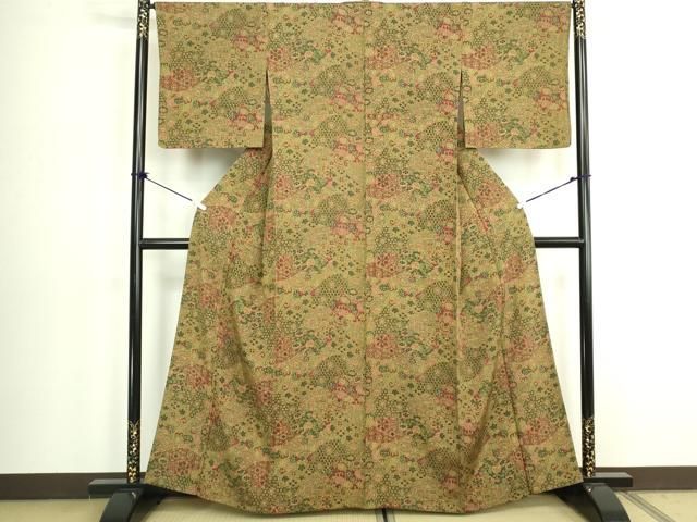 平和屋着物▽上質な小紋　単衣　吉祥花文　正絹　逸品　DABK9960cd