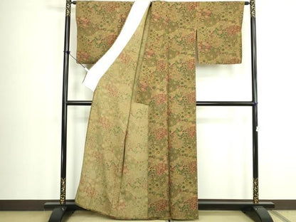 平和屋着物▽上質な小紋　単衣　吉祥花文　正絹　逸品　DABK9960cd