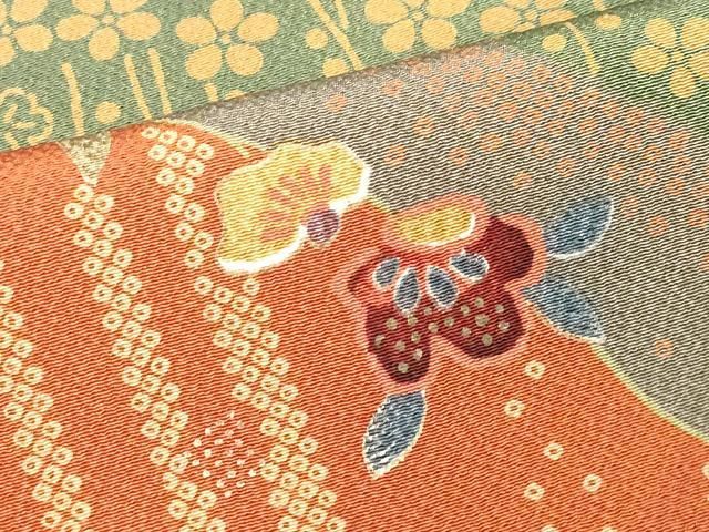 平和屋着物▽上質な小紋　単衣　道長花文　正絹　逸品　DABK9965cd