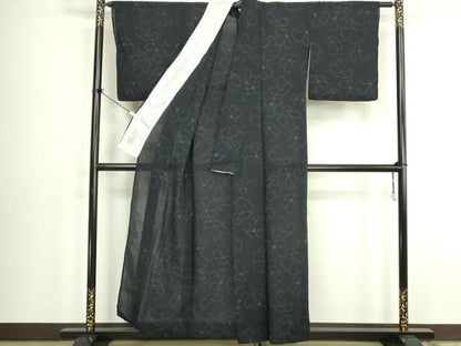 平和屋着物▽上質なお召　単衣　舞花文　正絹　逸品　DABK9968cd