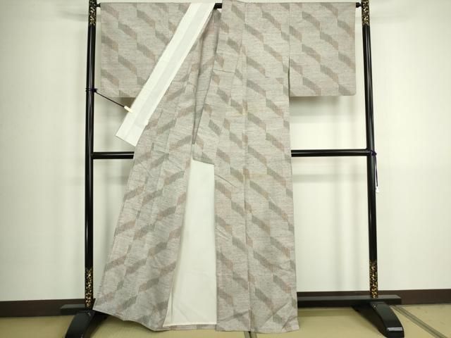 平和屋着物▽ぜんまい紬　単衣　抽象文　正絹　逸品　DABK9979cd