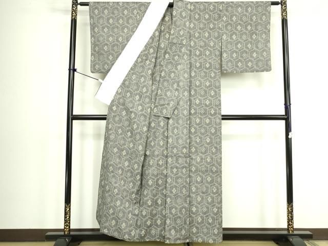 平和屋着物▽上質な紬　単衣　亀甲花文　正絹　逸品　DABK9980cd