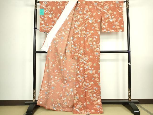 平和屋着物▽小紋　単衣　流水花文　洗える着物　DABK9981cd