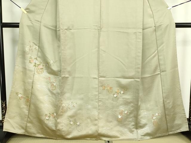 平和屋着物▽訪問着　単衣　刺繍　花籠文　正絹　逸品　DABK9983cd