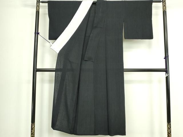 平和屋着物▽上質な紬　単衣　縞　正絹　逸品　DABK9984cd